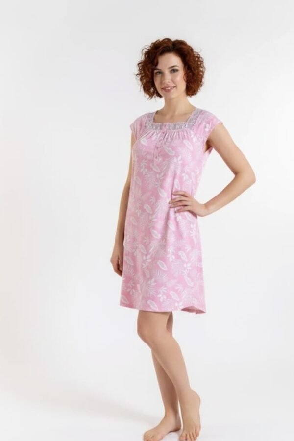 Cămașă de noapte damă scurtă cu imprimeu și mânecă scurtă din bumbac